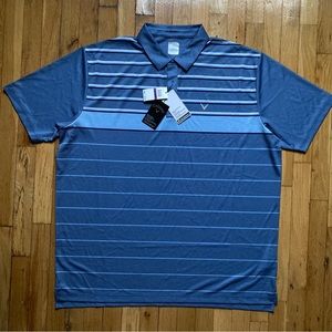 Callaway Shirt Mens 2XL Blue Polo Striped Polyester Opti-Dri Golf UPF 15 Comfort
